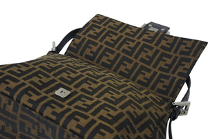 FENDI フェンディ ズッカ柄 マンマバケット ワンショルダーバッグ ブラウンロゴ コットンキャンバス レザー 美品 中古 4c071881 