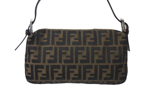 FENDI フェンディ マンマバケット ワンショルダーバッグ ズッカ柄 コットンキャンバス レザー シルバー金具 ブラウン 美品 中古 4c071884 