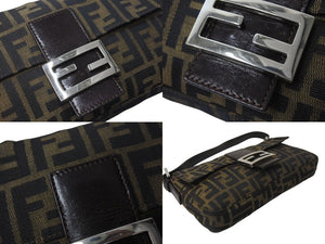 FENDI フェンディ マンマバケット ワンショルダーバッグ ズッカ柄 コットンキャンバス レザー シルバー金具 ブラウン 美品 中古 4c071884 