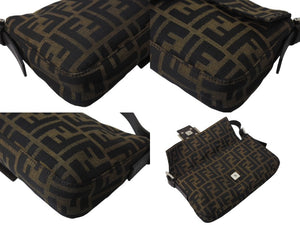 FENDI フェンディ マンマバケット ワンショルダーバッグ ズッカ柄 コットンキャンバス レザー シルバー金具 ブラウン 美品 中古 4c071884 