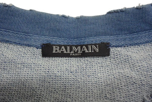 極美品 BALMAIN バルマン パテッド デニム スウェット ブルゾン JAPAN製 コットン ブルー サイズS 中古 4c071932