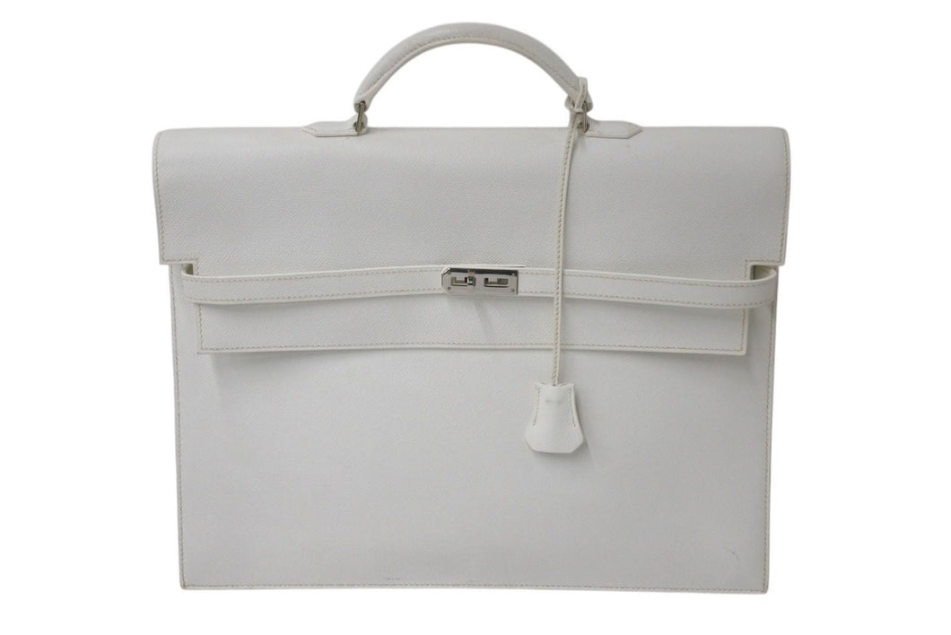 HERMES エルメス KELLY DEPECHES 38 ケリーデペッシュ38 ビジネスバッグ □J刻印 エプソン ホワイト シルバー金具 美品 中古 4c071988