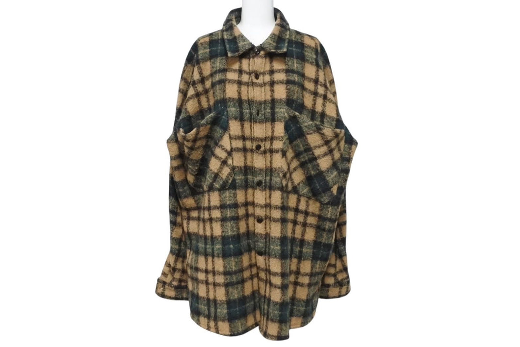 FAITH CONNEXION フェイスコネクション ウールオーバーサイズチェックロングシャツ X1801T18000 ブラウン グリーン Mサイズ 美品 中古 4c072415