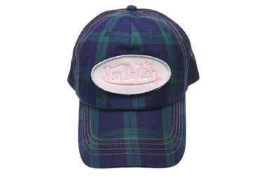 VON DUTCH ボンダッチ タータンチェック メッシュキャップ トラッカーハット グリーン ネイビー 美品 中古 4c072430