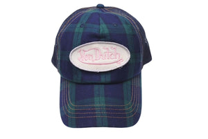 VON DUTCH ボンダッチ タータンチェック メッシュキャップ トラッカーハット グリーン ネイビー 美品 中古 4c072430