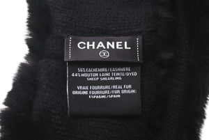 極美品 CHANEL シャネル ネックマフラー ネックウォーマー ブラック ホワイト カシミヤ シープシアリング ブランドロゴ 中古 4c072450