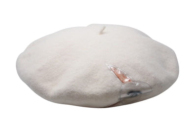 極美品 CHANEL シャネル ココマーク カメリア ベレー帽 帽子 フラット型 スリッポンスタイル ウール アイボリーホワイト 中古 4c072474