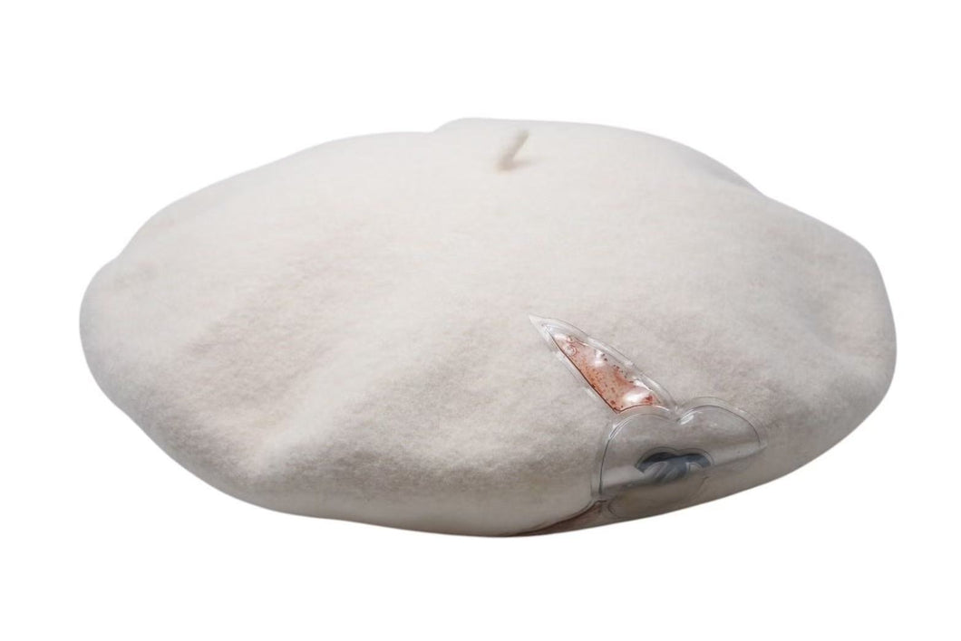 極美品 CHANEL シャネル ココマーク カメリア ベレー帽 帽子 フラット型 スリッポンスタイル ウール アイボリーホワイト 中古 4c072474