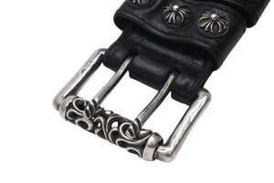 CHROME HEARTS クロムハーツ ダブルピン ローラーベルト サイズ40 クロスボール ブラック レザー シルバー925 美品 中古 4c072475