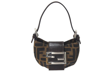極美品 FENDI フェンディ ズッカ ミニポーチ ワンショルダーバッグ型 キャンバス レザー ブラウン シルバー金具 中古 4c072491 