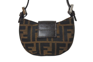 極美品 FENDI フェンディ ズッカ ミニポーチ ワンショルダーバッグ型 キャンバス レザー ブラウン シルバー金具 中古 4c072491 