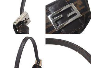 極美品 FENDI フェンディ ズッカ ミニポーチ ワンショルダーバッグ型 キャンバス レザー ブラウン シルバー金具 中古 4c072491 