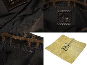 極美品 FENDI フェンディ ズッカ ミニポーチ ワンショルダーバッグ型 キャンバス レザー ブラウン シルバー金具 中古 4c072491 