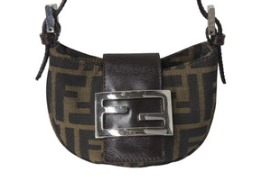 FENDI フェンディ ズッカ ミニポーチ ワンショルダーバッグ型 イタリア製キャンバス レザー ブラウン シルバー金具 美品 中古 4c072492 