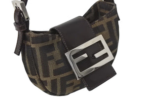 FENDI フェンディ ズッカ ミニポーチ ワンショルダーバッグ型 イタリア製キャンバス レザー ブラウン シルバー金具 美品 中古 4c072492 
