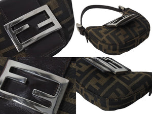 FENDI フェンディ ズッカ ミニポーチ ワンショルダーバッグ型 イタリア製キャンバス レザー ブラウン シルバー金具 美品 中古 4c072492 