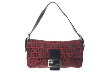 FENDI フェンディ マンマバケット ワンズッキーノ ショルダーバッグ キャンバス レザー レッド ブラック シルバー金具 美品 中古 4c072512 