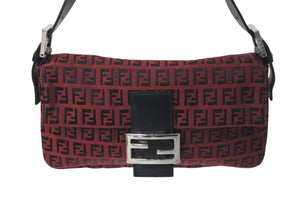 FENDI フェンディ マンマバケット ワンズッキーノ ショルダーバッグ キャンバス レザー レッド ブラック シルバー金具 美品 中古 4c072512 