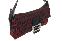 画像をギャラリービューアに読み込む, FENDI フェンディ マンマバケット ワンズッキーノ ショルダーバッグ キャンバス レザー レッド ブラック シルバー金具 美品 中古 4c072512 