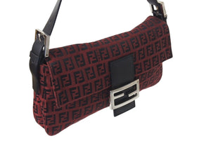 FENDI フェンディ マンマバケット ワンズッキーノ ショルダーバッグ キャンバス レザー レッド ブラック シルバー金具 美品 中古 4c072512 