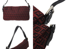 画像をギャラリービューアに読み込む, FENDI フェンディ マンマバケット ワンズッキーノ ショルダーバッグ キャンバス レザー レッド ブラック シルバー金具 美品 中古 4c072512 