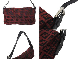 FENDI フェンディ マンマバケット ワンズッキーノ ショルダーバッグ キャンバス レザー レッド ブラック シルバー金具 美品 中古 4c072512 
