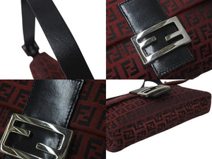 FENDI フェンディ マンマバケット ワンズッキーノ ショルダーバッグ キャンバス レザー レッド ブラック シルバー金具 美品 中古 4c072512 
