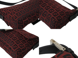 FENDI フェンディ マンマバケット ワンズッキーノ ショルダーバッグ キャンバス レザー レッド ブラック シルバー金具 美品 中古 4c072512 