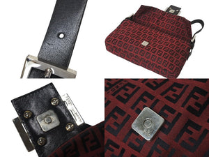 FENDI フェンディ マンマバケット ワンズッキーノ ショルダーバッグ キャンバス レザー レッド ブラック シルバー金具 美品 中古 4c072512 