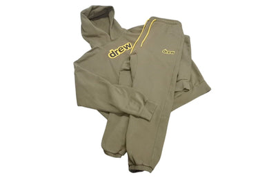 drew house ドリューハウス secret シークレット セットアップ パーカー パンツ カーキ イエロー ブラック サイズXL/M美品 中古 4c072548