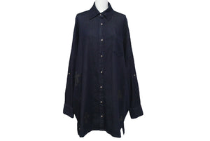 CHROME HEARTS クロムハーツ Mahal Kita デニム 長袖シャツ インディゴ クロスパッチ マハルキタ シルバー金具 サイズS 美品 中古 4c072580