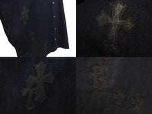 Load image into Gallery viewer, CHROME HEARTS クロムハーツ Mahal Kita デニム 長袖シャツ インディゴ クロスパッチ マハルキタ シルバー金具 サイズS 美品 中古 4c072580