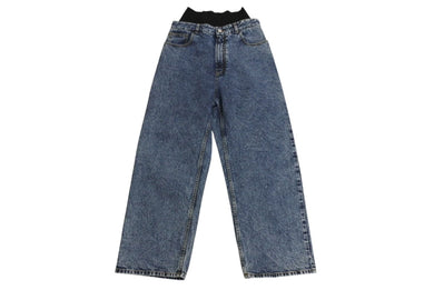 新品未使用 Alaia アライア Wide Leg Denim Jeans With Stretch Knit Waistband デニムパンツ ジーパン AA9P01556T 中古 4c072581