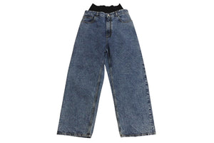 新品未使用 Alaia アライア Wide Leg Denim Jeans With Stretch Knit Waistband デニムパンツ ジーパン AA9P01556T 中古 4c072581