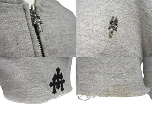 CHROME HEARTS クロムハーツ ジップアップ パーカー ダガー クロスパッチ サイズM グレー 美品 中古 4c072583