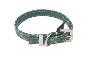 GOYARD Pet Collar and Lead, Herringbone Pattern, Green PVC Leather, Silver Hardware, Excellent Condition, Pre-Owned, Item Number 4c072587 