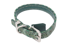 GOYARD Pet Collar and Lead, Herringbone Pattern, Green PVC Leather, Silver Hardware, Excellent Condition, Pre-Owned, Item Number 4c072587 