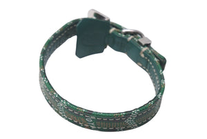 GOYARD Pet Collar and Lead, Herringbone Pattern, Green PVC Leather, Silver Hardware, Excellent Condition, Pre-Owned, Item Number 4c072587 
