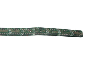 GOYARD Pet Collar and Lead, Herringbone Pattern, Green PVC Leather, Silver Hardware, Excellent Condition, Pre-Owned, Item Number 4c072587 