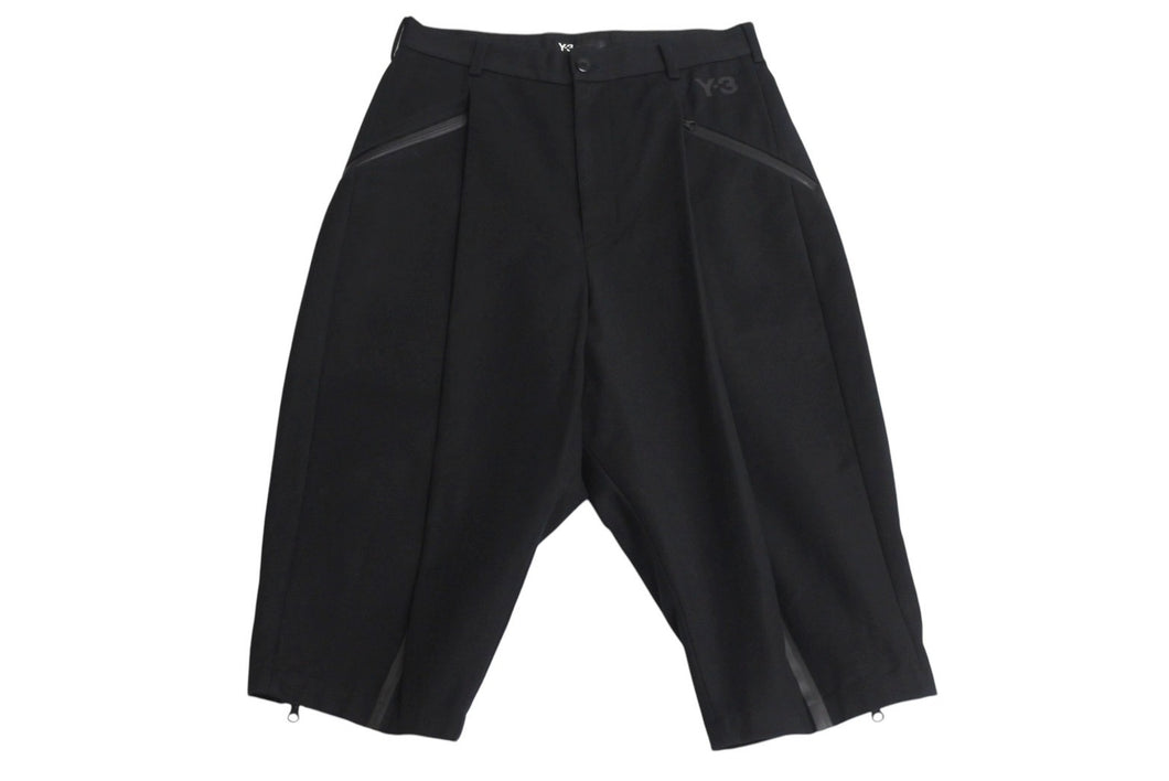 Y-3 ワイスリー サルエル ワイド パンツ 七分丈 サンプル ブラック コットン アディダス 撥水加工 ロゴ ボトムス サイズM 美品 中古 4c072598