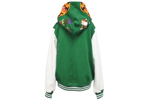 極美品 A BATHING APE アベイシングエイプ TIGER タイガー ワッペン スタジアムジャケット コットン グリーン ホワイト M 中古 4c072616 