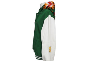 極美品 A BATHING APE アベイシングエイプ TIGER タイガー ワッペン スタジアムジャケット コットン グリーン ホワイト M 中古 4c072616 