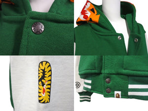 極美品 A BATHING APE アベイシングエイプ TIGER タイガー ワッペン スタジアムジャケット コットン グリーン ホワイト M 中古 4c072616 
