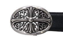 Load image into Gallery viewer, CHROME HEARTS クロムハーツ 1.5クラシックオーバルクロス レザーベルト サイズ39 1989/00 sterling刻印 レザー 美品 中古 4c072627