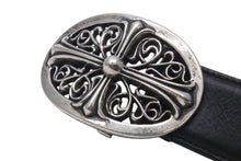 Load image into Gallery viewer, CHROME HEARTS クロムハーツ 1.5クラシックオーバルクロス レザーベルト サイズ39 1989/00 sterling刻印 レザー 美品 中古 4c072627