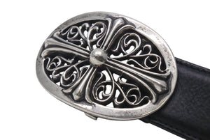 CHROME HEARTS クロムハーツ 1.5クラシックオーバルクロス レザーベルト サイズ39 1989/00 sterling刻印 レザー 美品 中古 4c072627