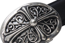 Load image into Gallery viewer, CHROME HEARTS クロムハーツ 1.5クラシックオーバルクロス レザーベルト サイズ39 1989/00 sterling刻印 レザー 美品 中古 4c072627
