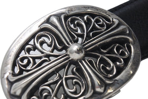 CHROME HEARTS クロムハーツ 1.5クラシックオーバルクロス レザーベルト サイズ39 1989/00 sterling刻印 レザー 美品 中古 4c072627