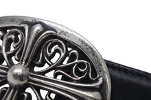 Load image into Gallery viewer, CHROME HEARTS クロムハーツ 1.5クラシックオーバルクロス レザーベルト サイズ39 1989/00 sterling刻印 レザー 美品 中古 4c072627