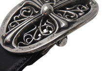 Load image into Gallery viewer, CHROME HEARTS クロムハーツ 1.5クラシックオーバルクロス レザーベルト サイズ39 1989/00 sterling刻印 レザー 美品 中古 4c072627
